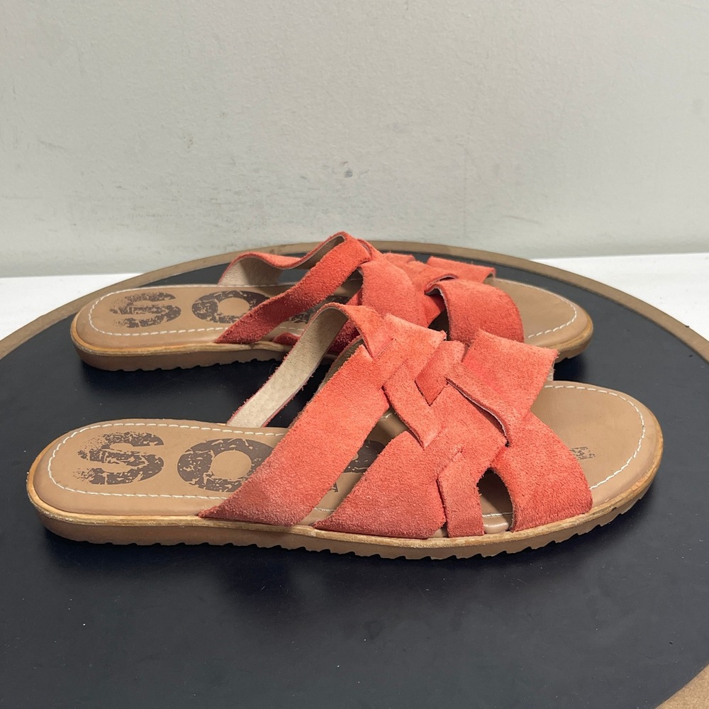 Sorel Ella II Slide Sandals Women 8.5 Coral Suede‎ Slip-On Comfort Casual Summer